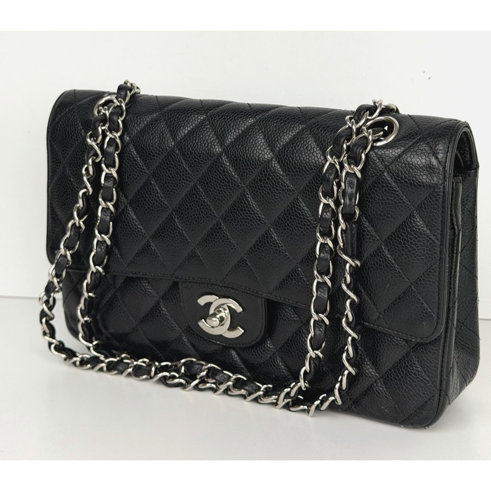 CHANEL Classic Double Flap Bag Medium in Black Caviar Leather 2008-2009 U1